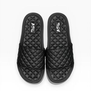 APL 𖤐 Lusso Quilted Nappa Leather Beach Athletic Pool Slide Sandal 𖤐 Black 𖤐 14